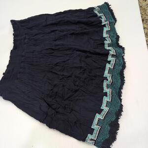 Crown And Ivy Embroidered Fringe Edge Skirt Navy Teal XLRG Elastic Waist B